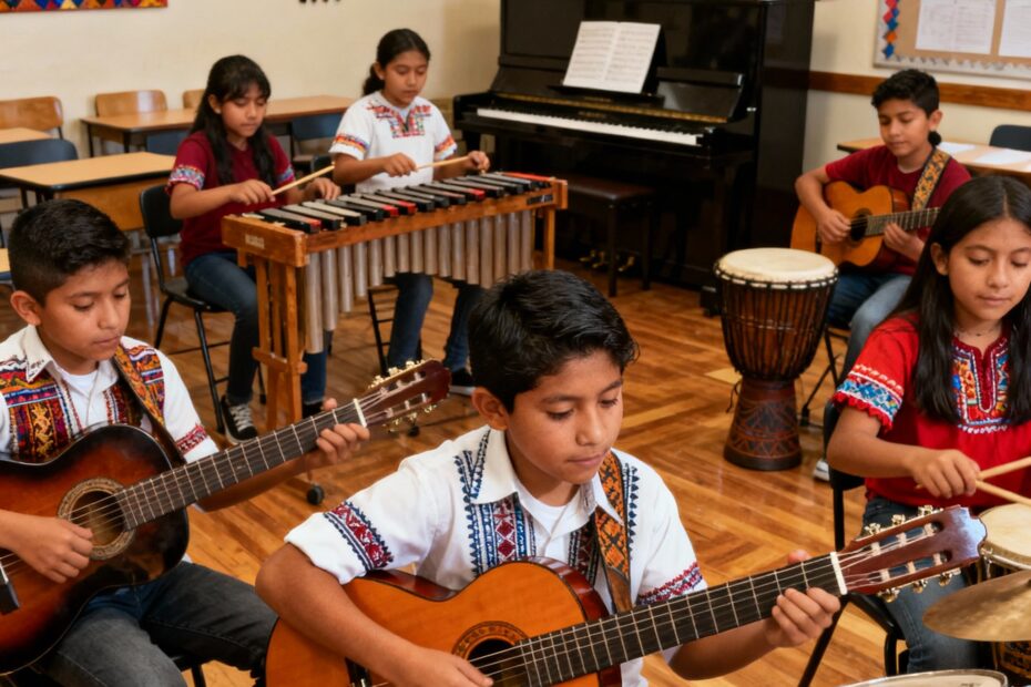 Estudiantes participando en educación musical en la sociedad contemporánea